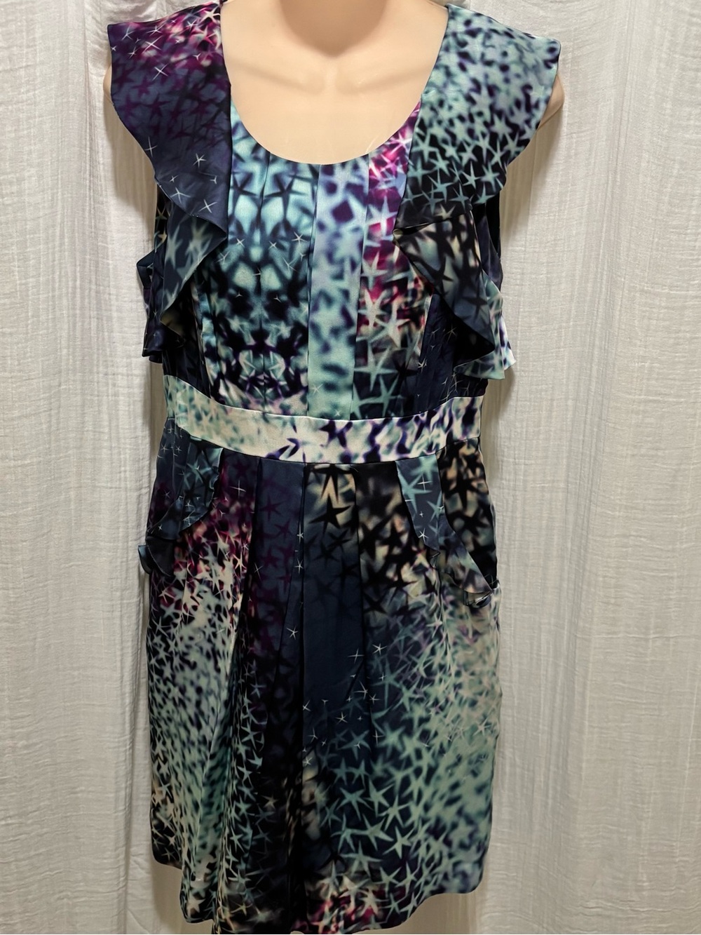 Leifsdottir Anthropologie Supernova Star Tie Dye Galaxy Silk Ruffle Pocket Dress